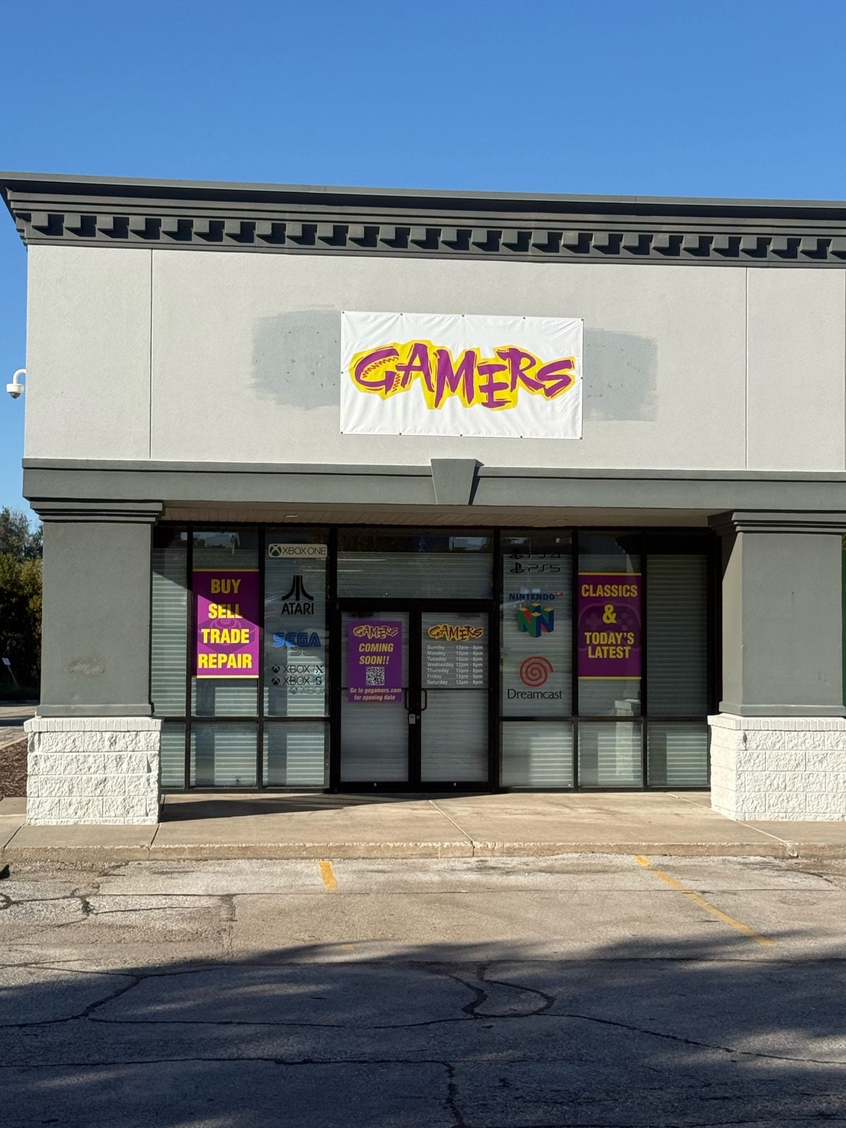 Go Gamers Omaha: New Video Game Store Coming Soon Go Gamers Omaha storefront at 9939 Redick Circle, under renovation with Gamers banner and coming soon window signs